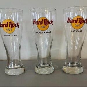 Hard Rock Cafe Pilsner Glasses Set 3 - Myrtle Beach Niagara Falls Las Vegas
